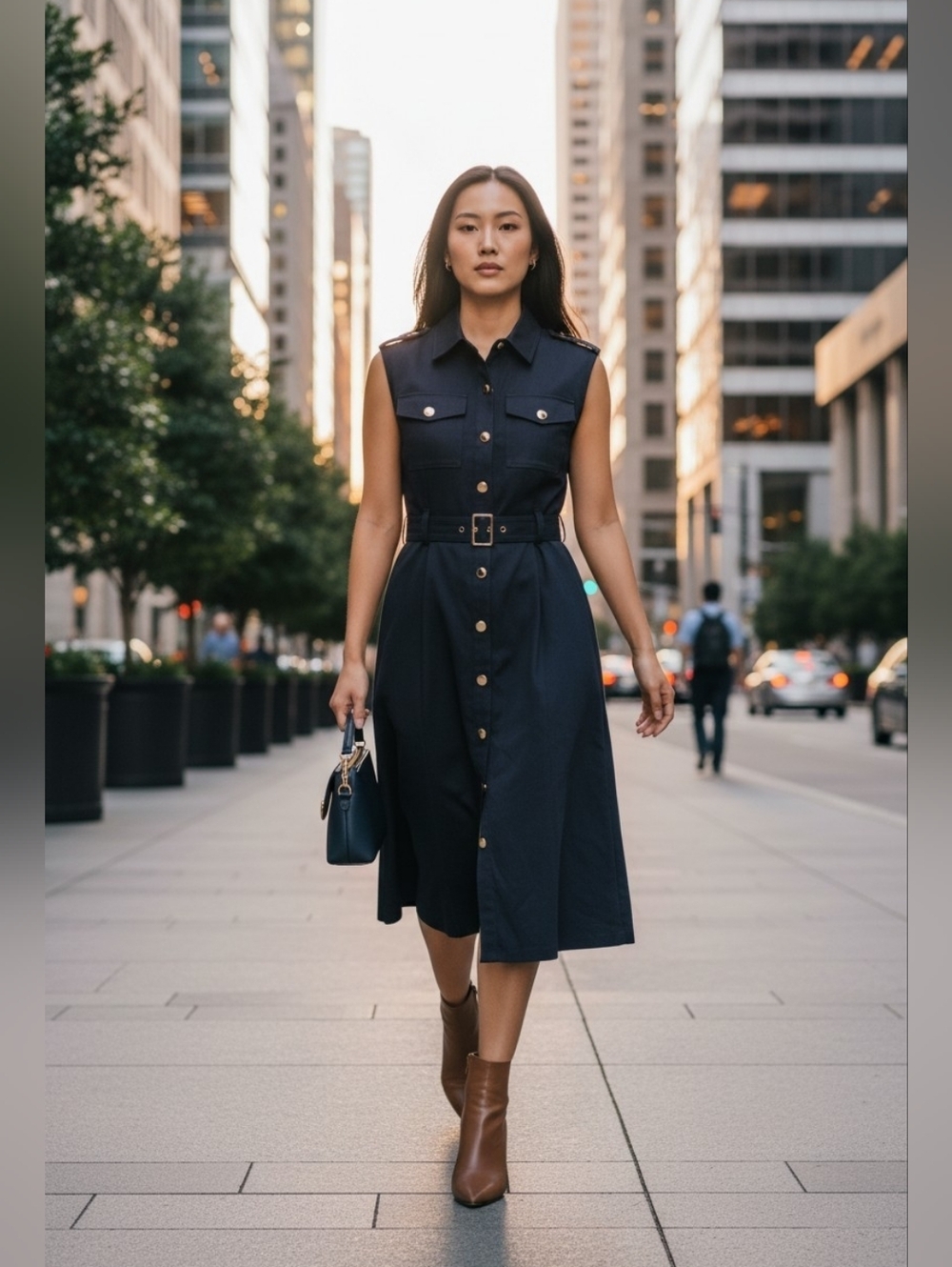 Calvin Klein Cotton Denim Belted Dress, Like New. Sz 8.